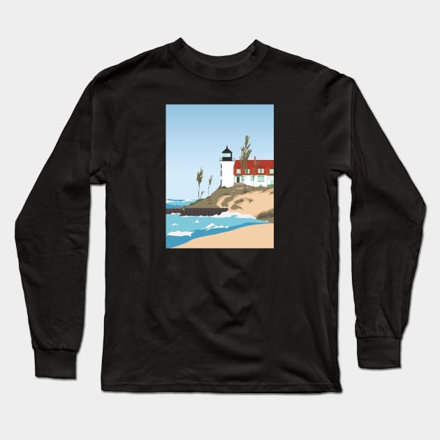 Lighthouse on Lake Michigan Long Sleeve T-Shirt by lymancreativeco